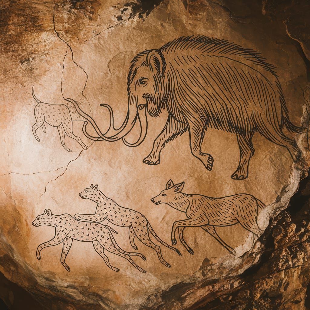Ocelots in Prehistoric Cave Art Style