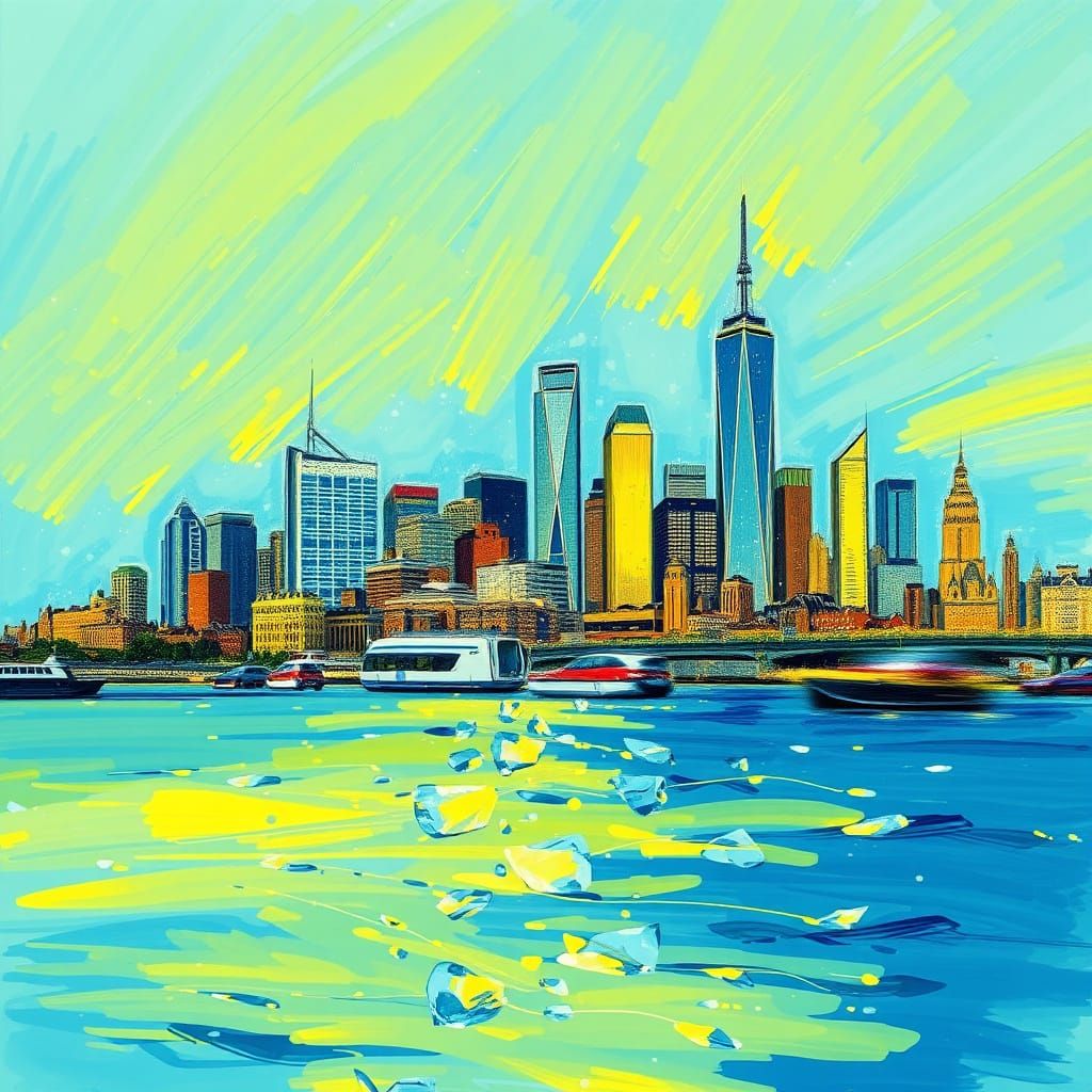 City Skyline Sketch in Van Gogh Style