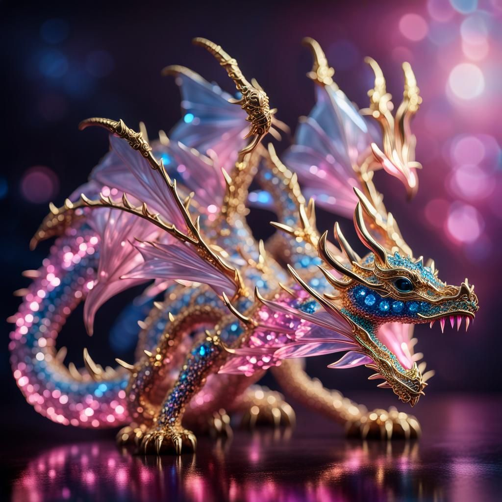 Luminous Crystal Dragon with Gold Trim in HDR