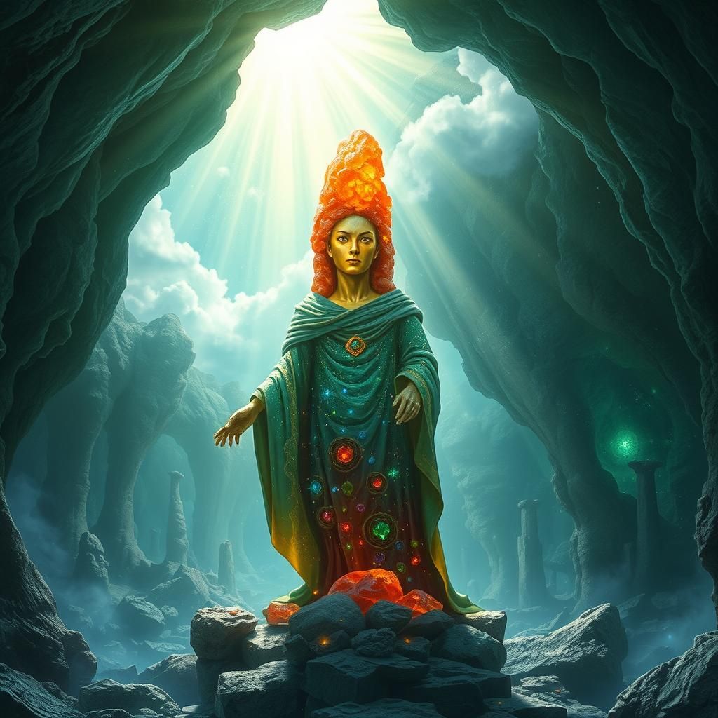 Anthropomorphic Fire Agate Speleothem in Karst Cavern