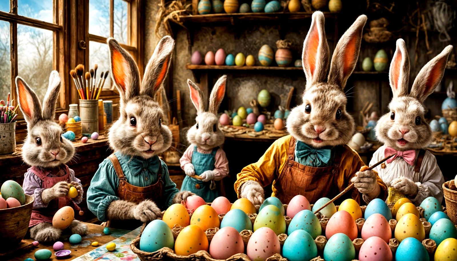 Whimsical Easter Egg Factory in Atmospheric Fairytale Style