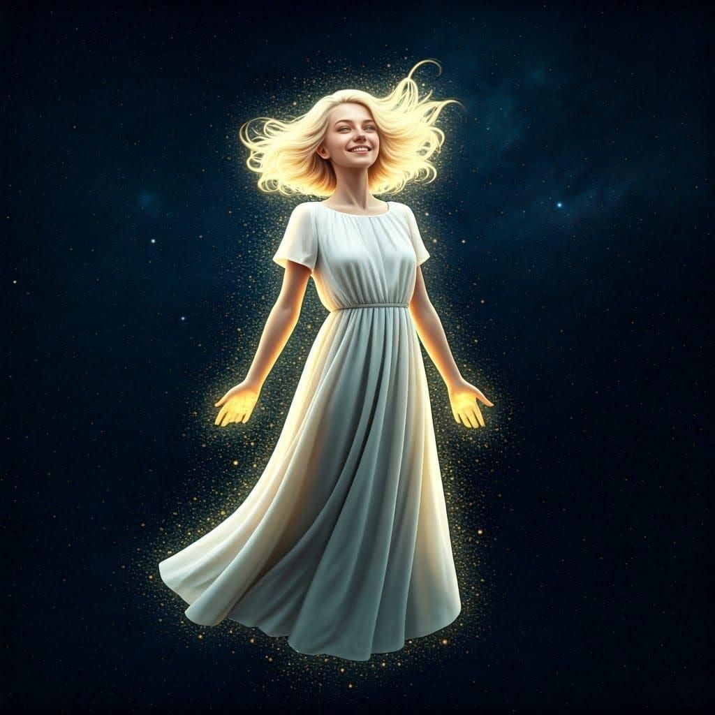 Majestic Fairy: Blonde Woman in Cosmic Sky