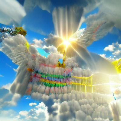 Majestic Angel Emerges from Heavenly Gates