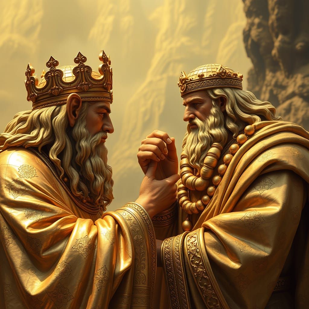 Golden King Midas Tenderly Touches His Transformed Daughter