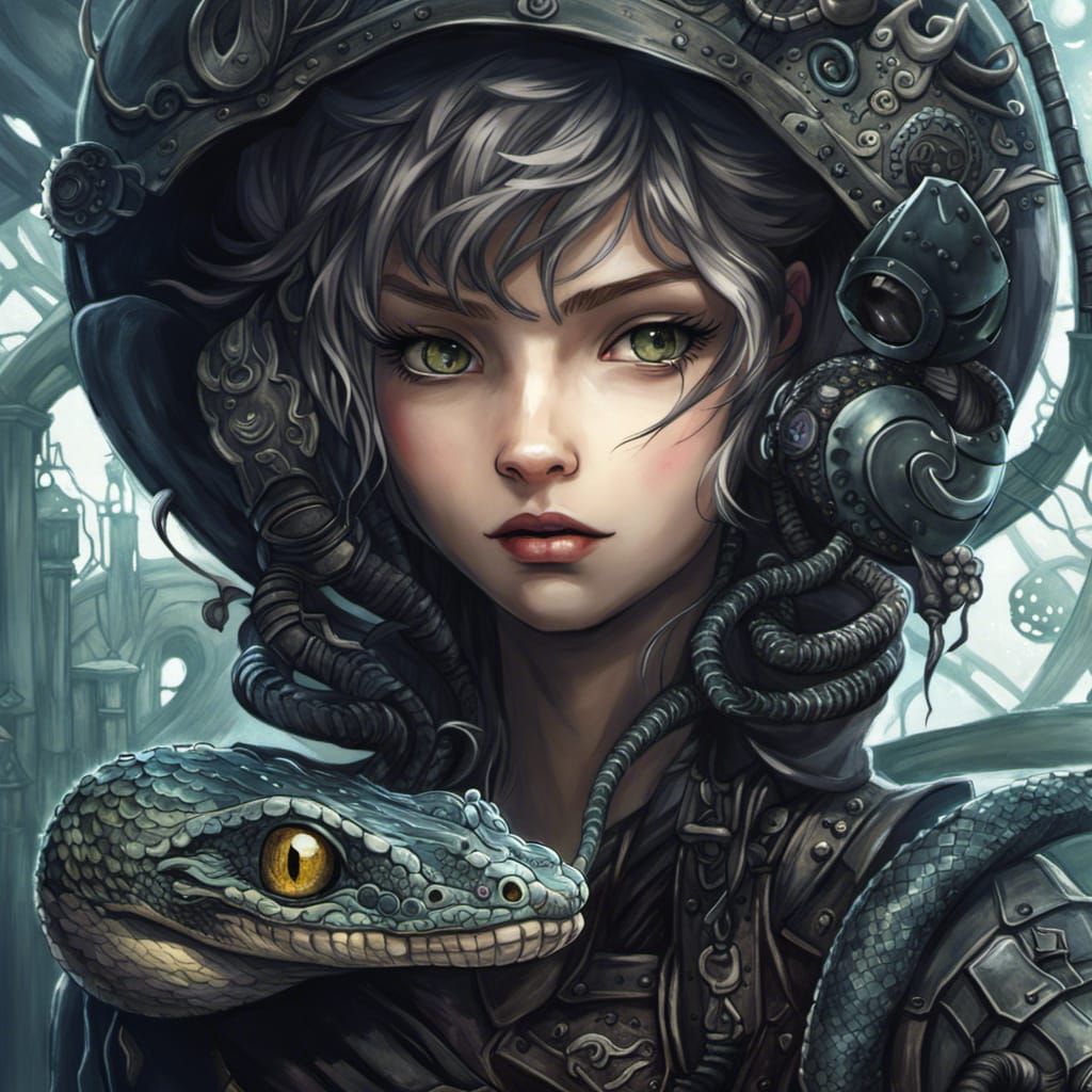 Cyberpunk Snake Portrait in Apocalyptic Fantasy Style