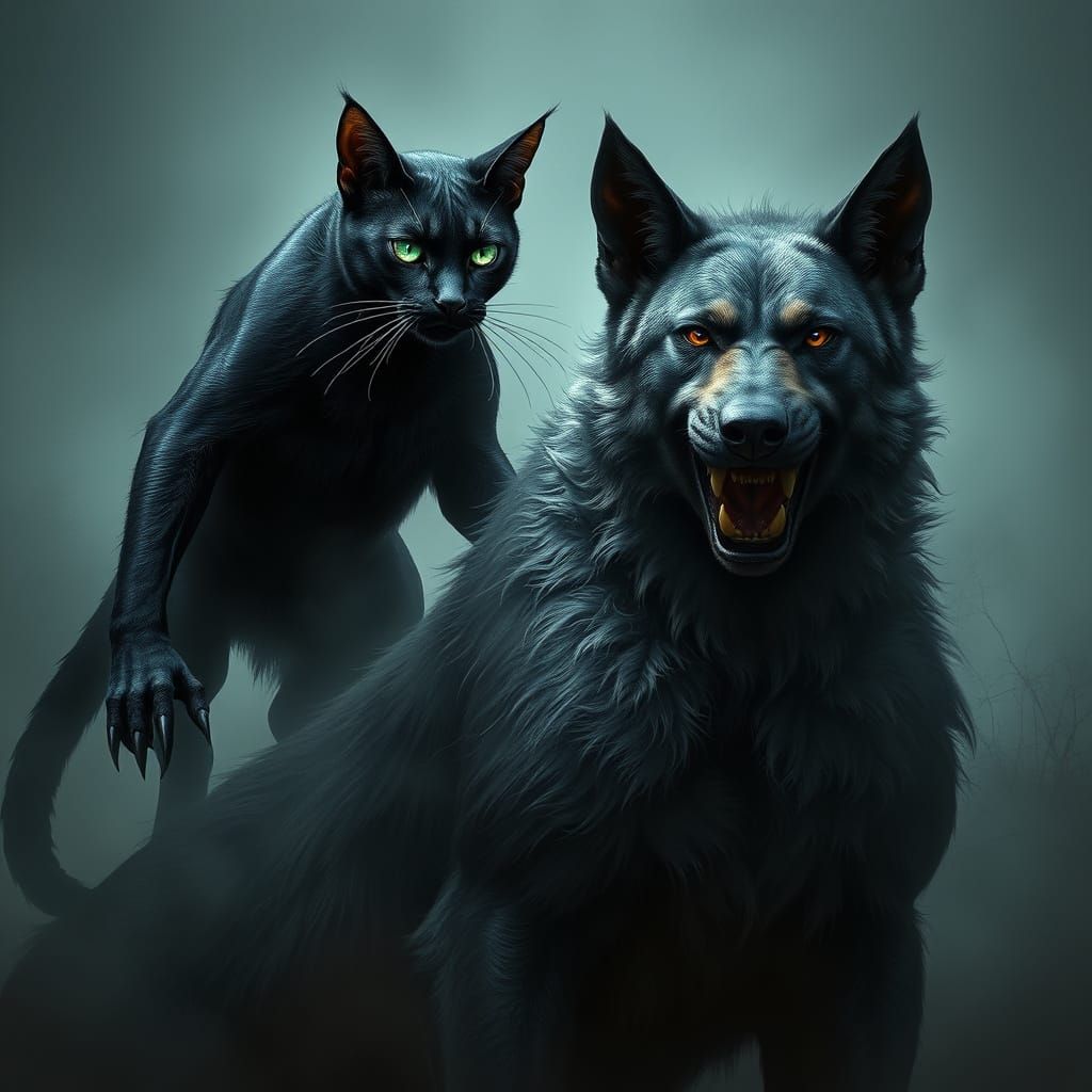 Menacing Feline Guards Dark Fantasy Realm