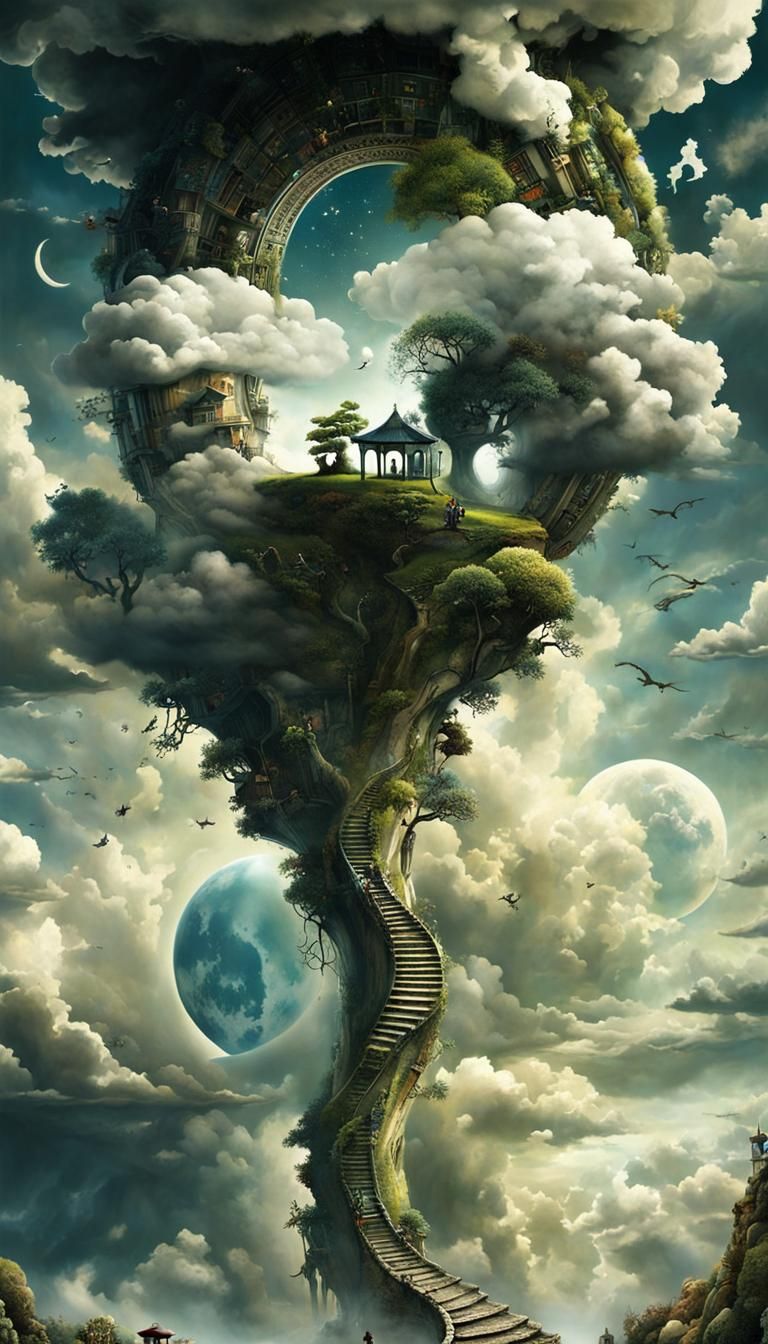 Surreal Stargate Scene with Fantasy Garden