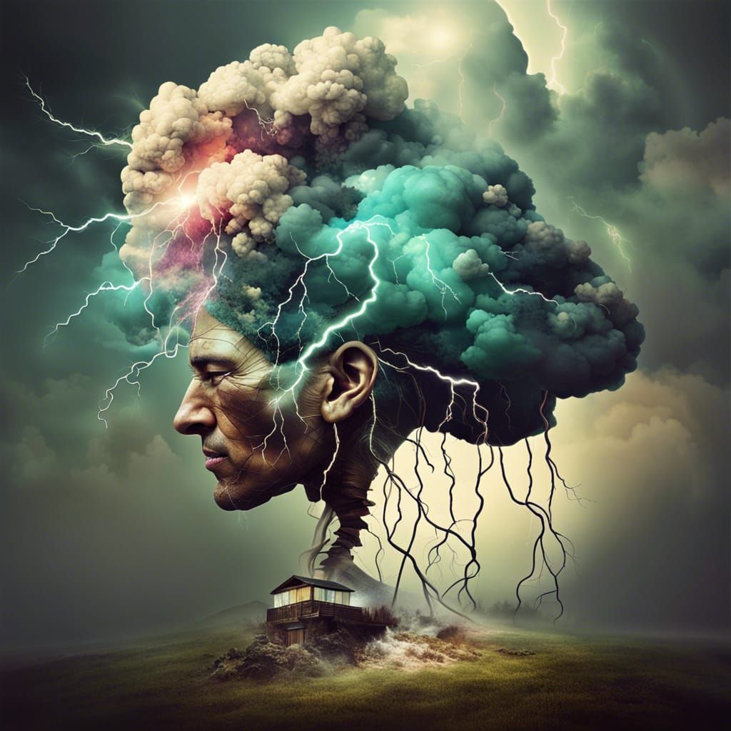 Brainscape Lightning Storm: A Digital Double Exposure
