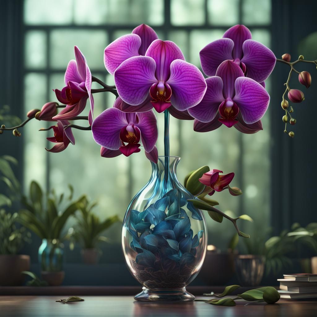 Glass Orchid in Vase: Detailed Matte Painting