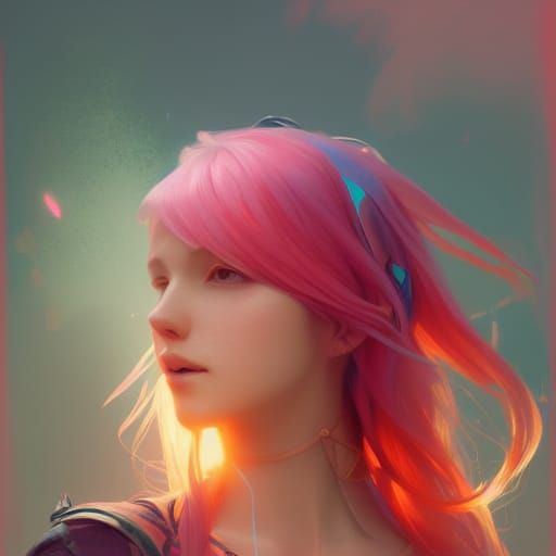 Pink-Haired Girl, Hyperdetailed Digital Art