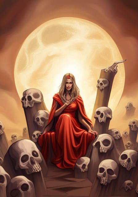 Sinister Witch Goddess on Skull Throne