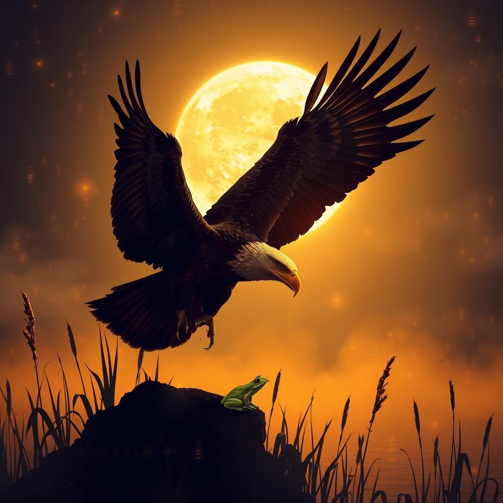 Golden Eagle Soars Under Moonlit Swamp