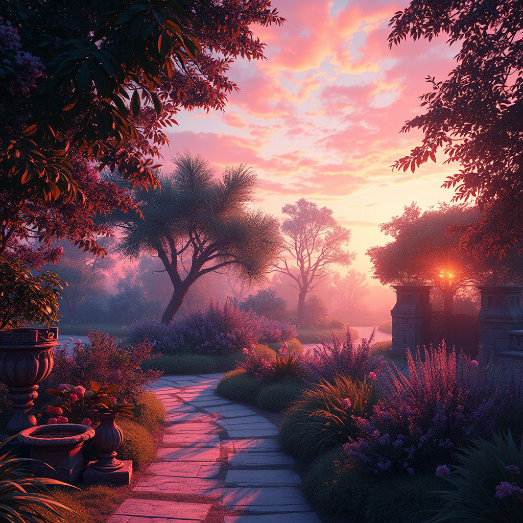 Enchanted Garden at Twilight: A Fantasy Landscape
