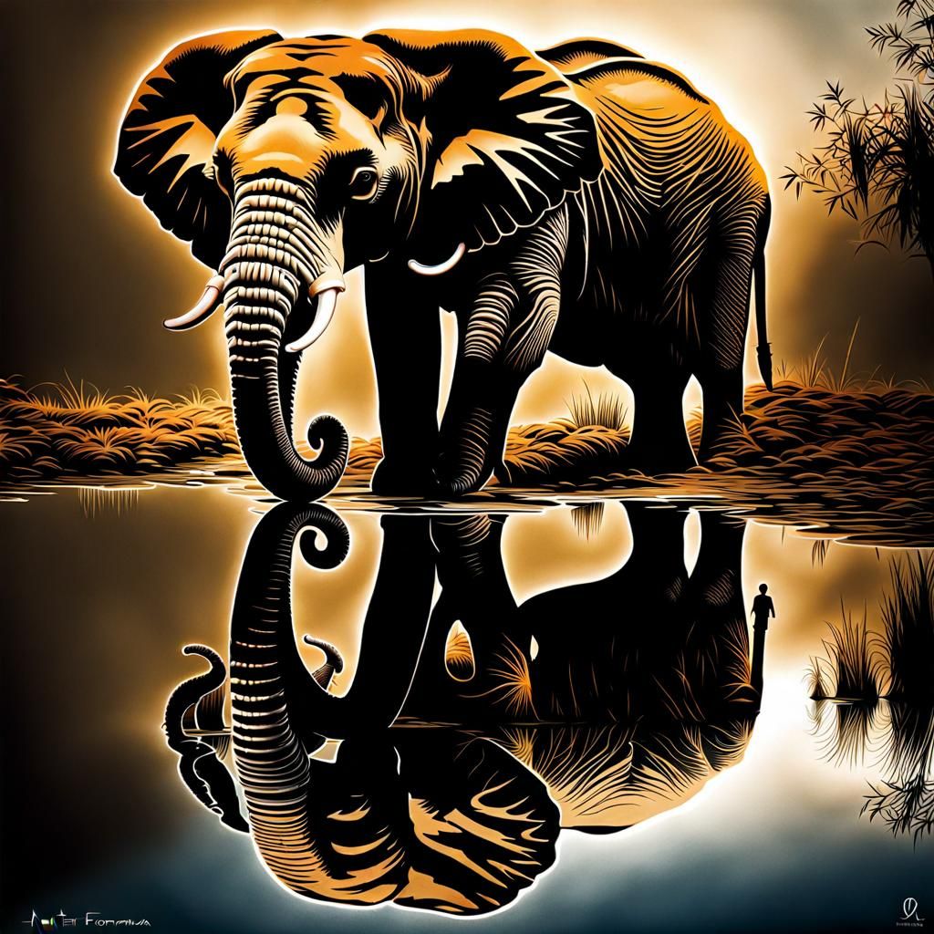 Elephant Reflection with Reflective Lighting