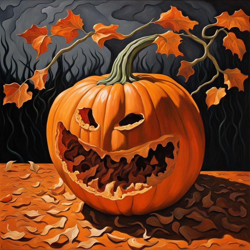 Surrealistic Smashed Pumpkin in Impasto Style