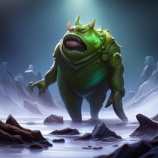 Whimsical Green Creature with Big Smile