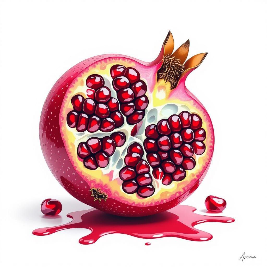 Elegant Pomegranate Line Drawing on White