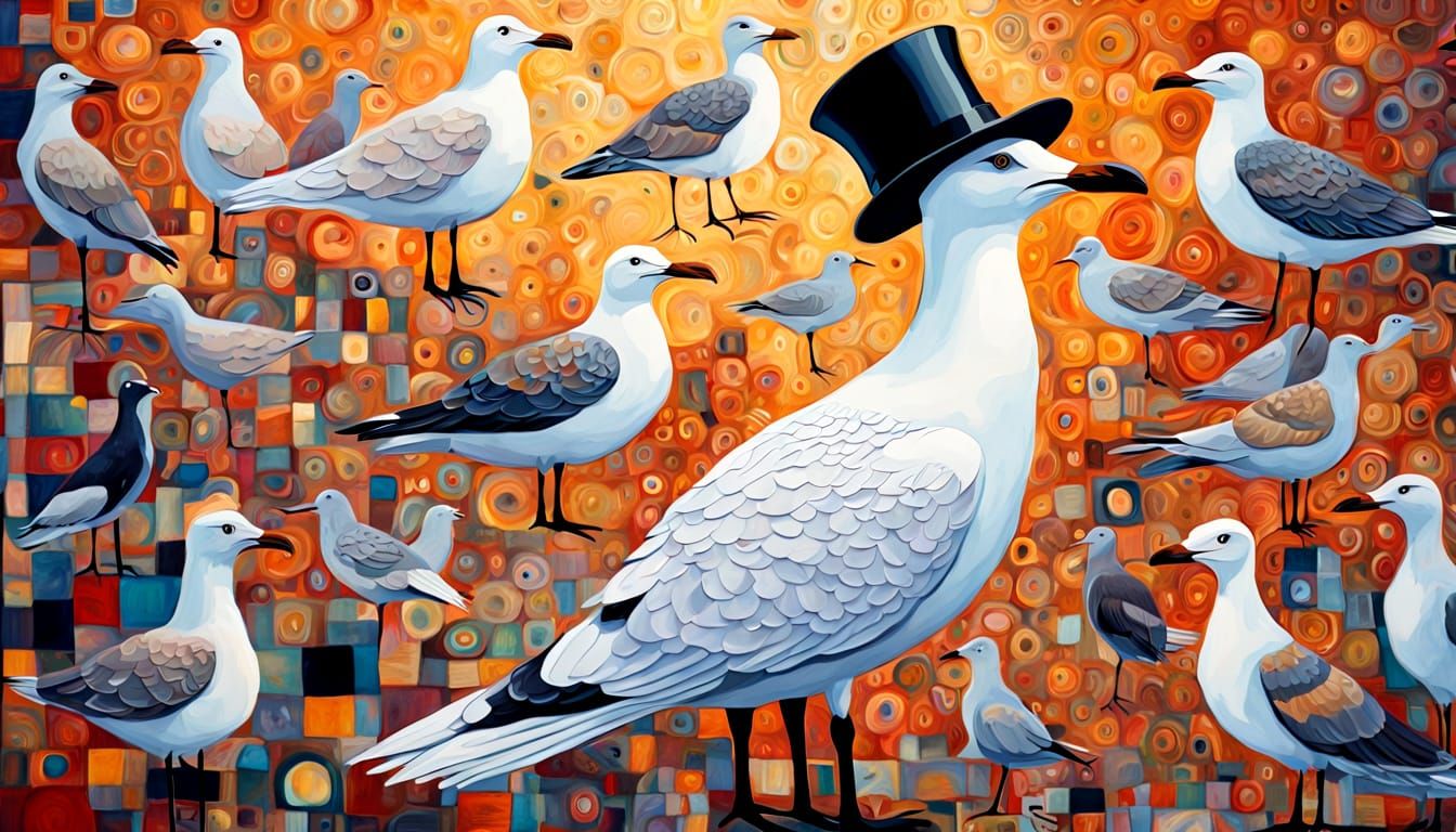 Surreal Whimsical Portrait of a Gull in a Patchwork Textile ...