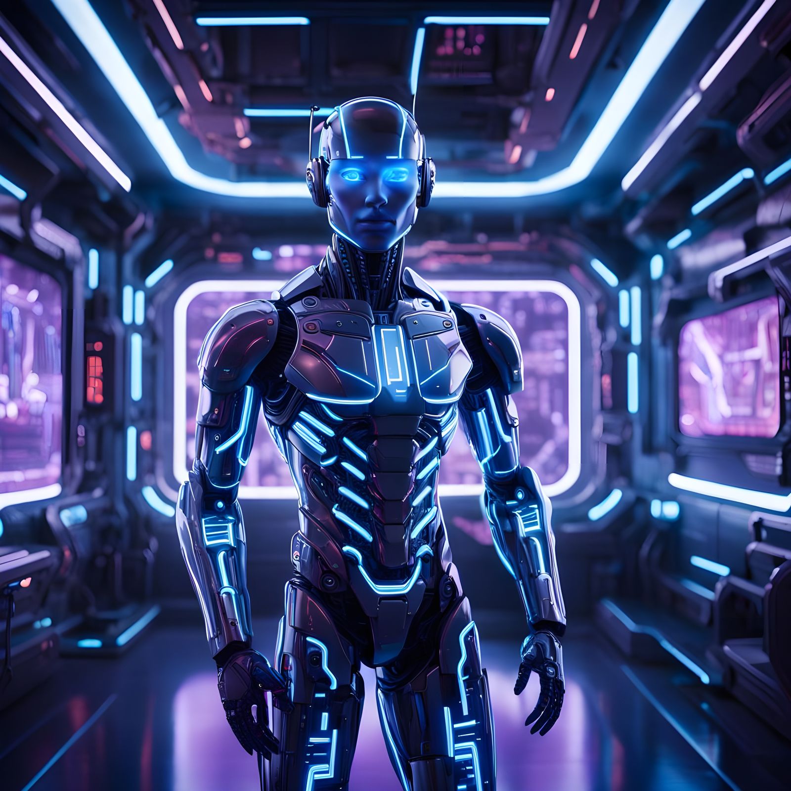 Glowing PlayStation in Futuristic Space Station