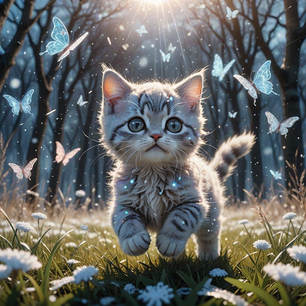 Fantasy Anime Kitten in a Cosmic Meadow