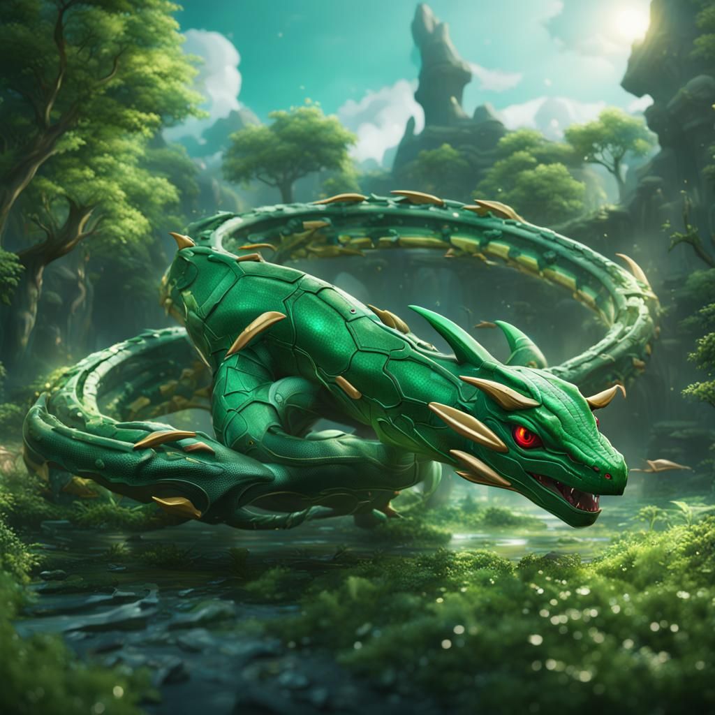 Rayquaza Green: Detailed Fantasy Concept Art
