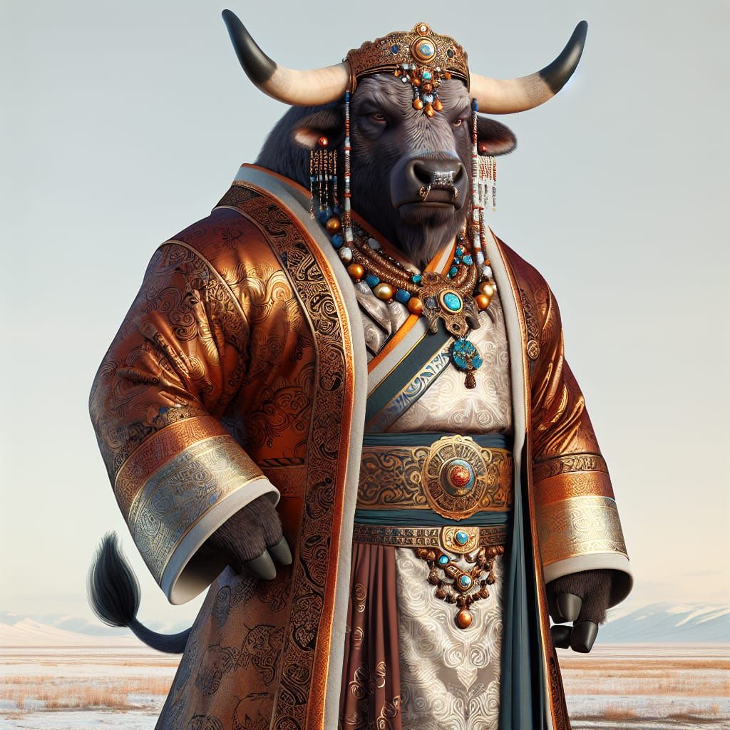 Mongolian Bull Khan in Regal Attire