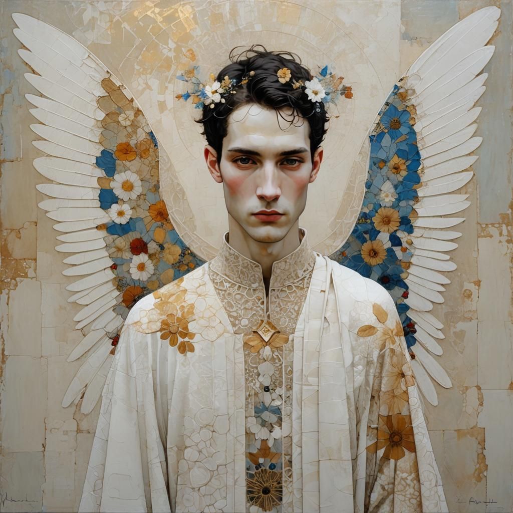 Celestial Young Man Portrait in Minimalist Surreal Style