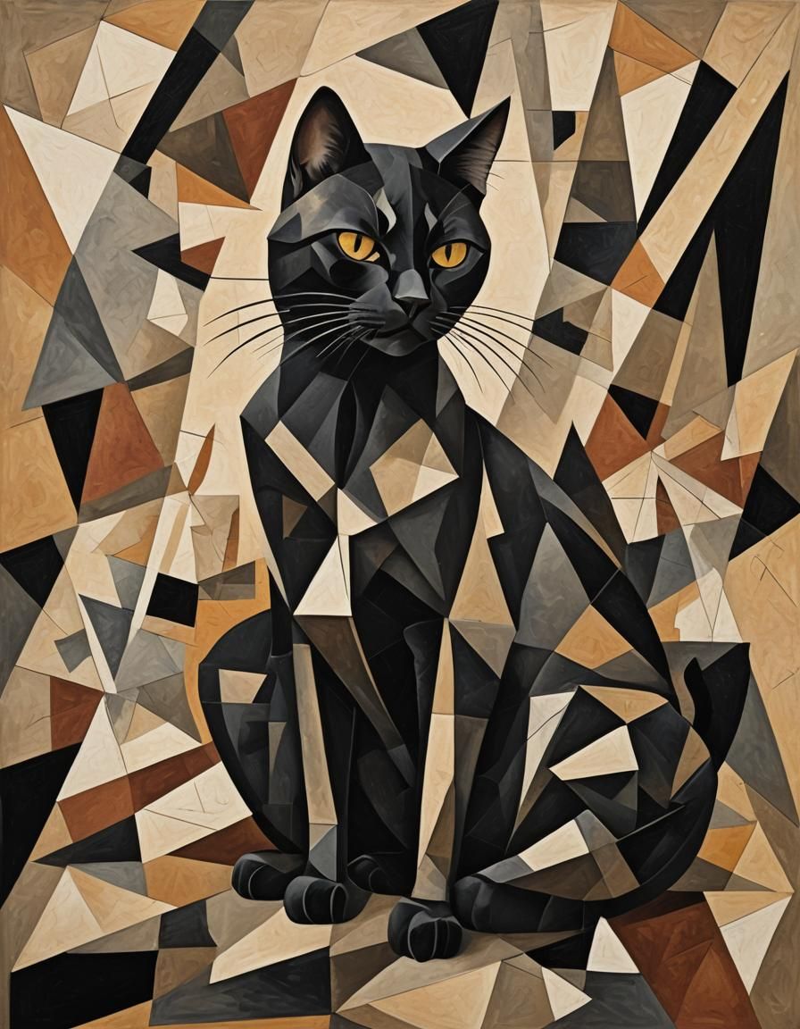 Cubist Cat: Geometric Abstraction in Earth Tones