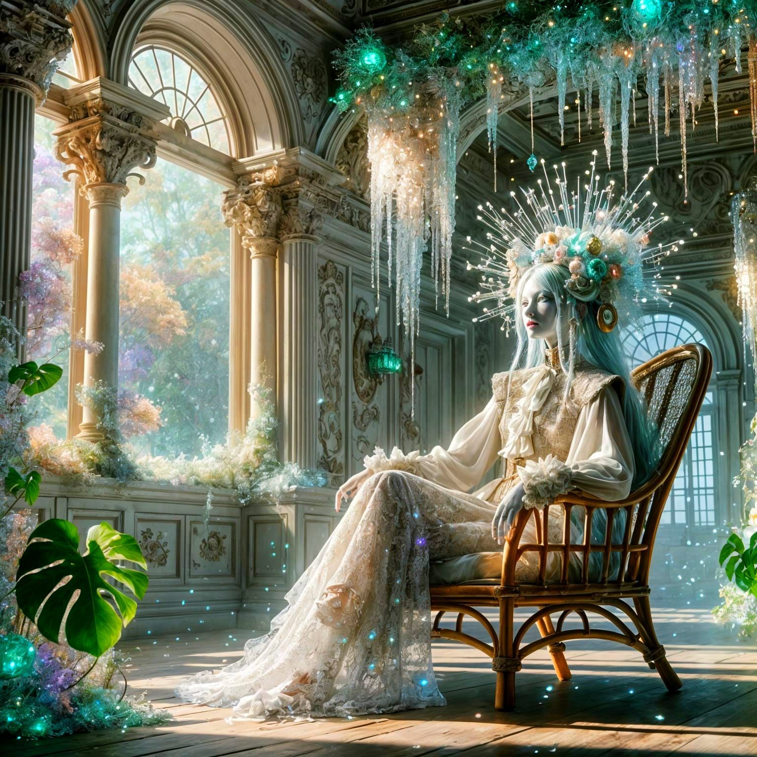 Ethereal Android in Gothic Setting, Romanticism Style