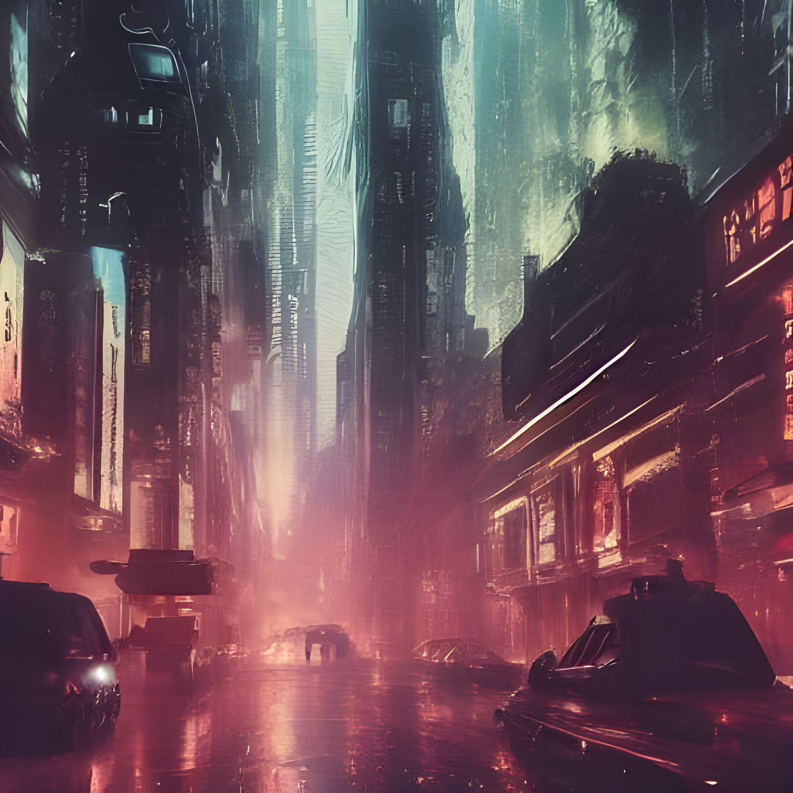Cyberpunk City Street at Night with Neon Glow