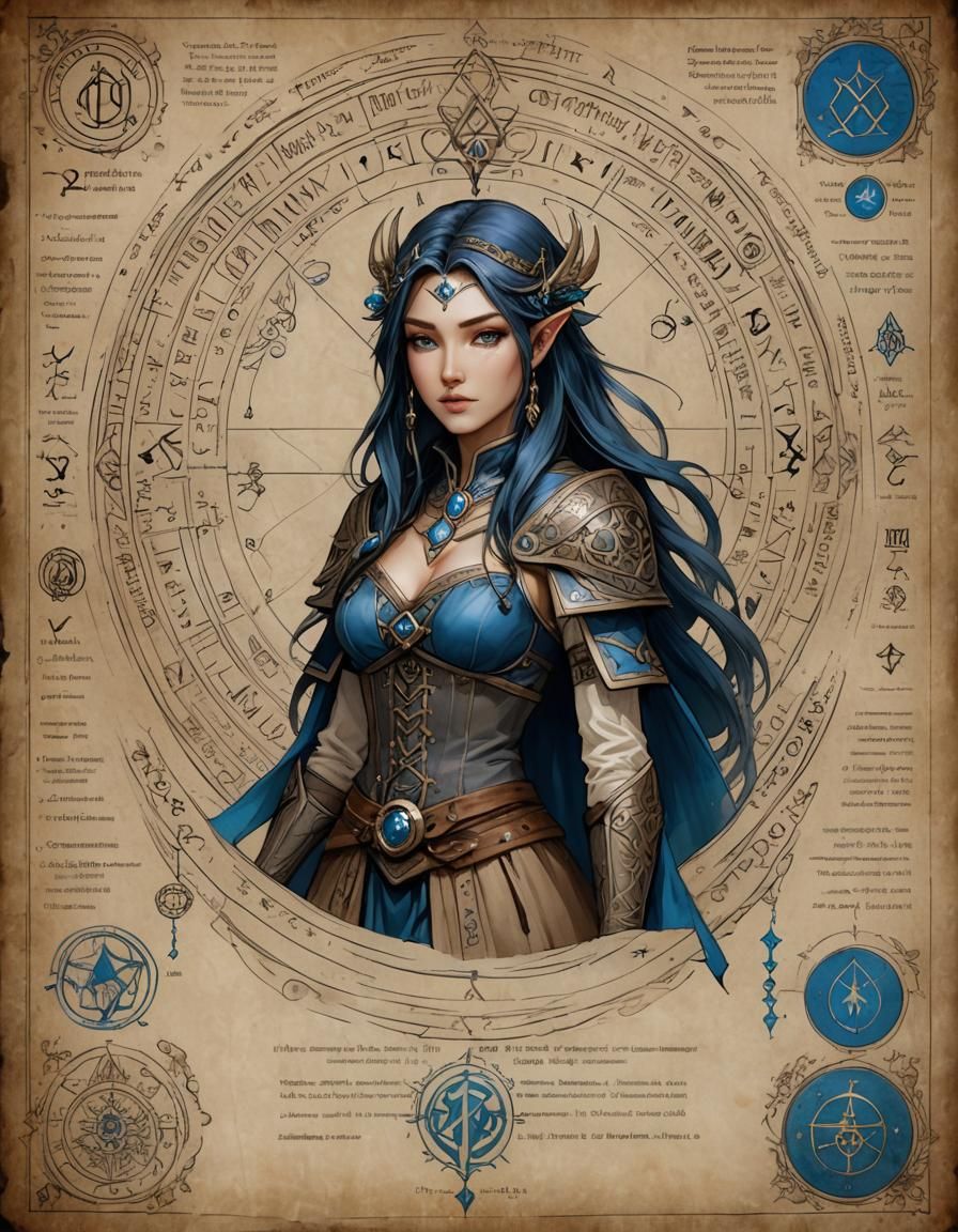 Alchemist Witch Concept Art on Parchment with Runes