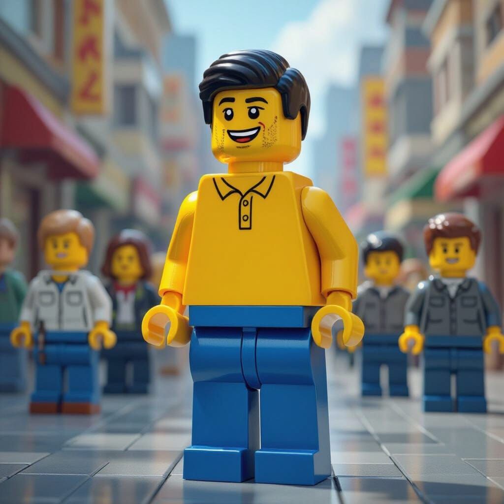 Lego Man in Lego City, Digital Art Style
