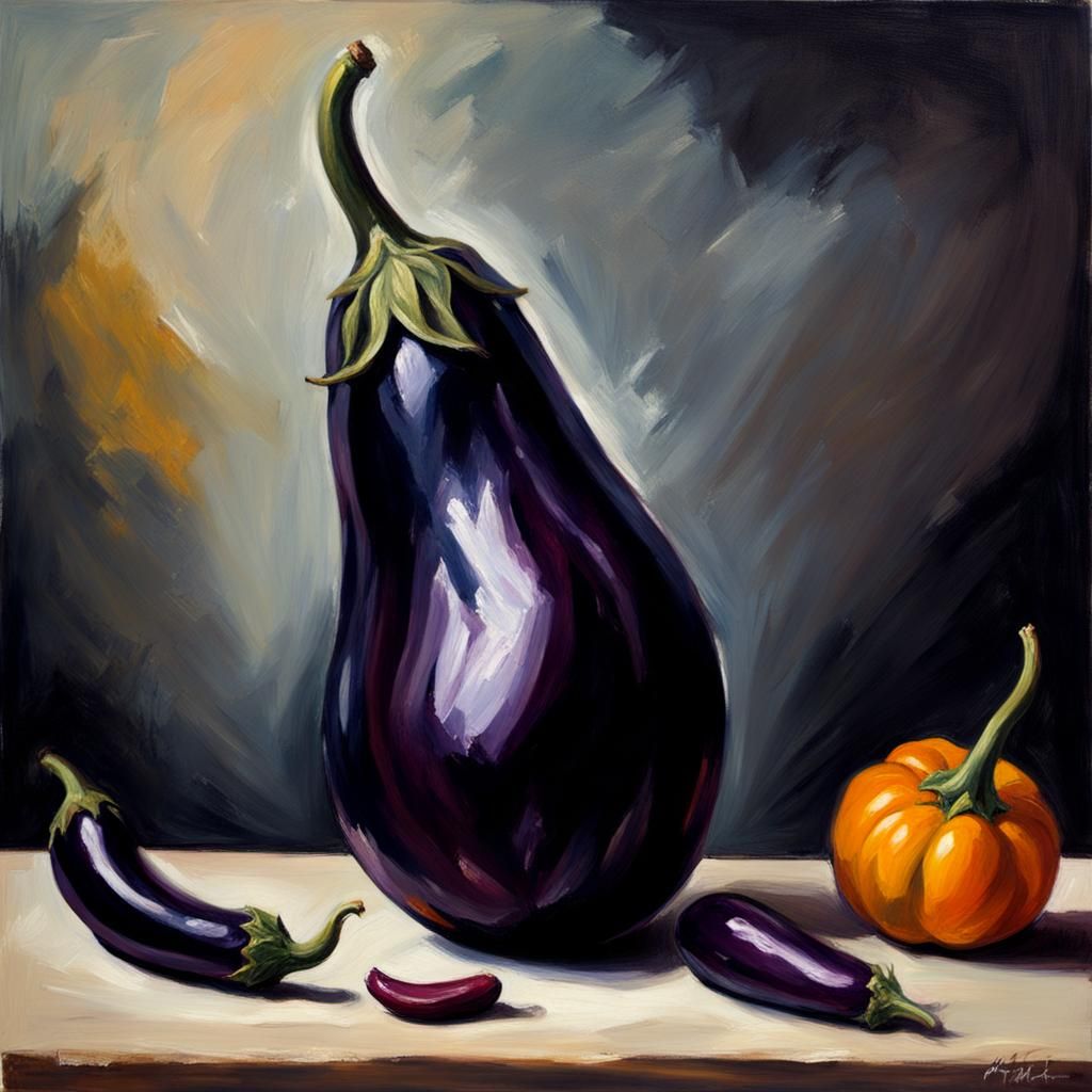 Aubergine Still Life in Renoir Style