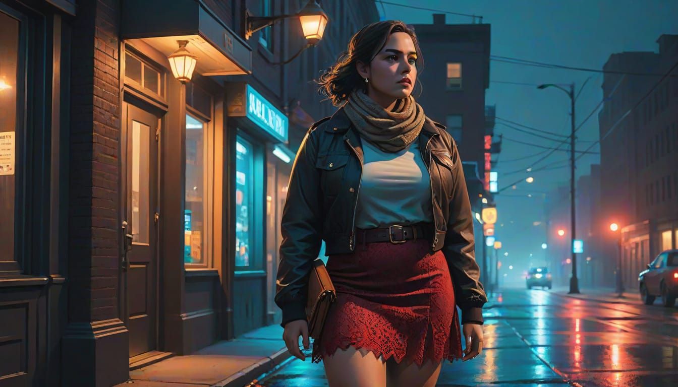 Elegant Plus-Size Arab Woman with Vermillion Lace Bells and...