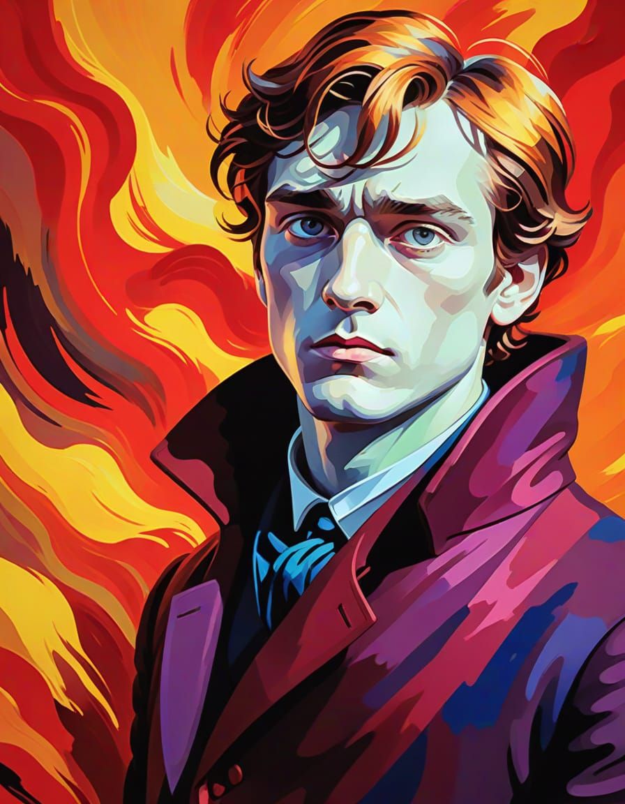 Suffering Son in a Dramatic Sunny Landscape, in a Kinetic Po...