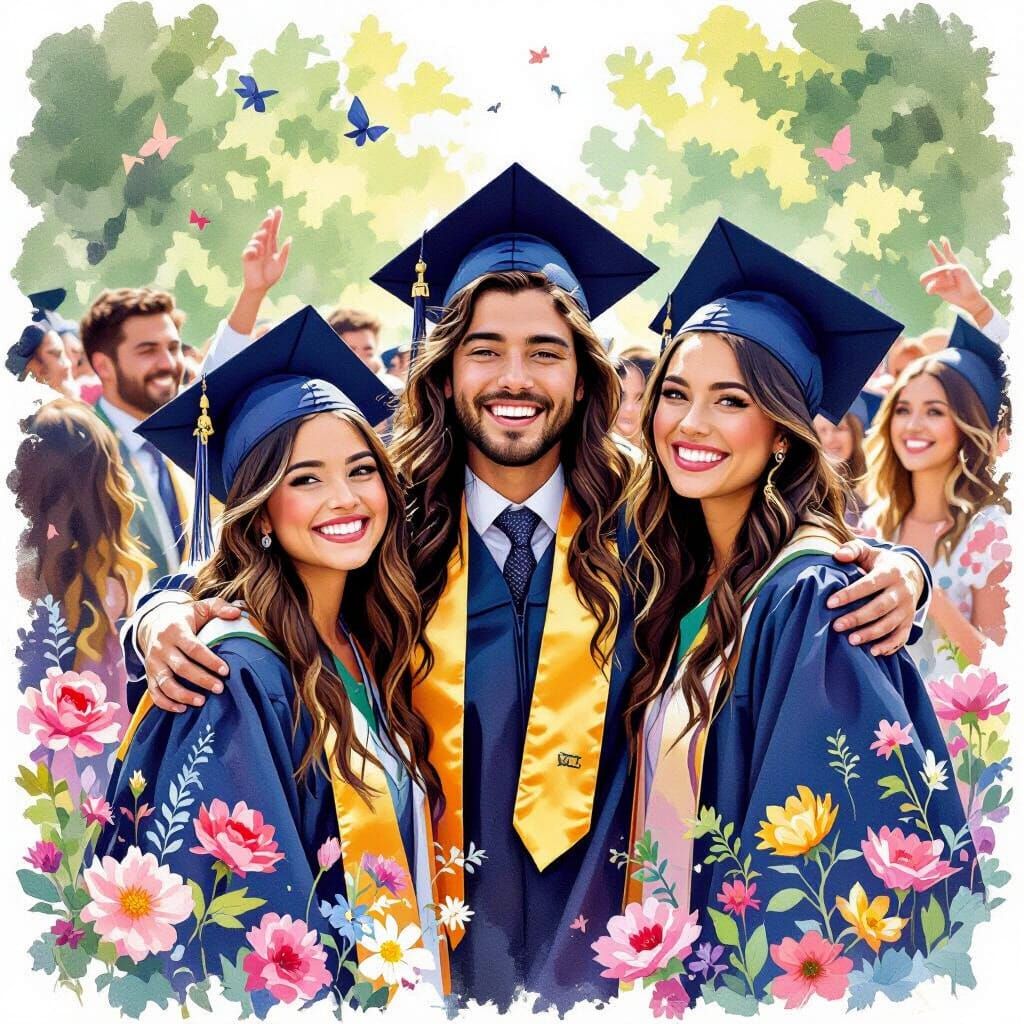 Joyful High School Graduation Ceremony in Whimsical Style