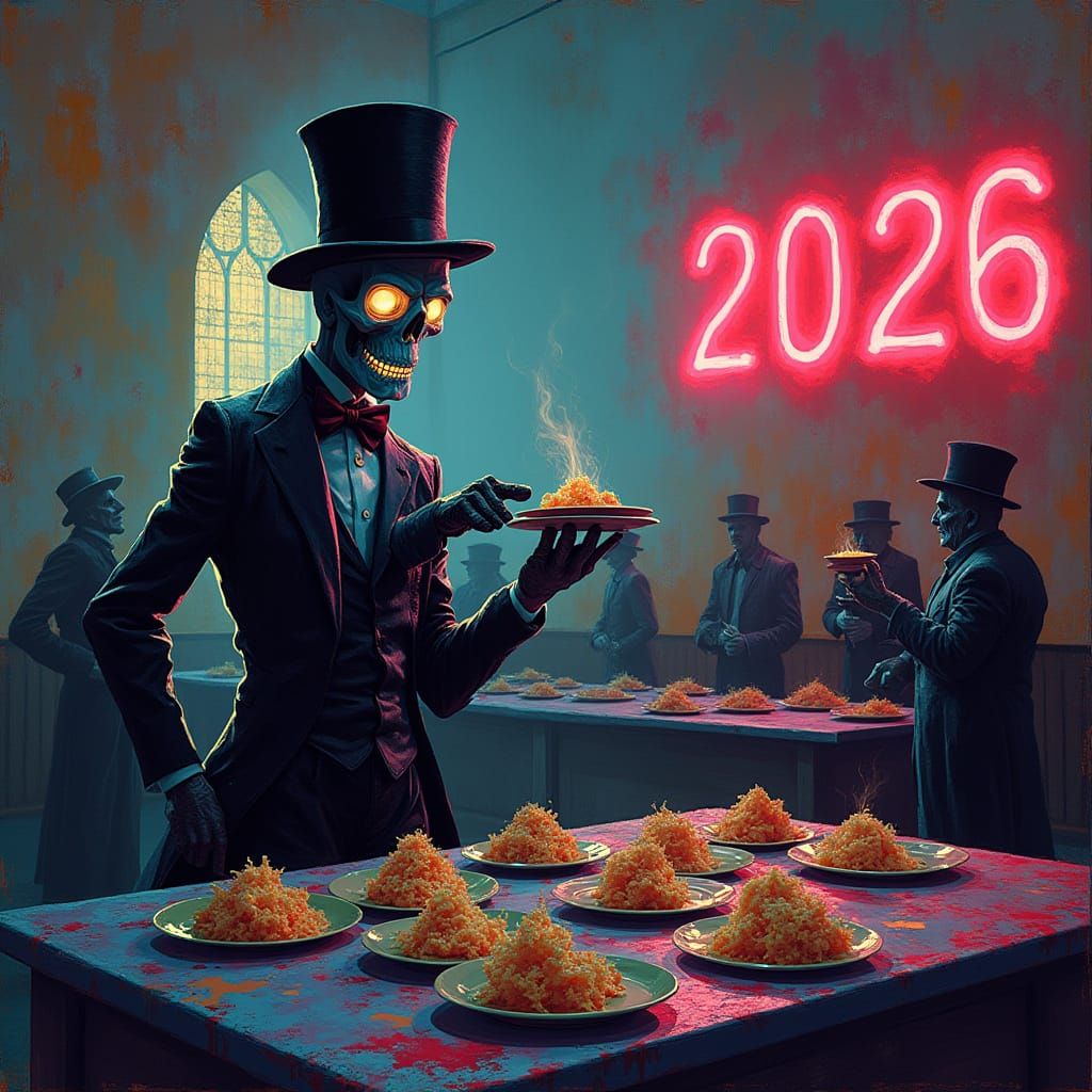 Polite Poltergeist Serving Spectral Hors d'oeuvres in 60s Hi...