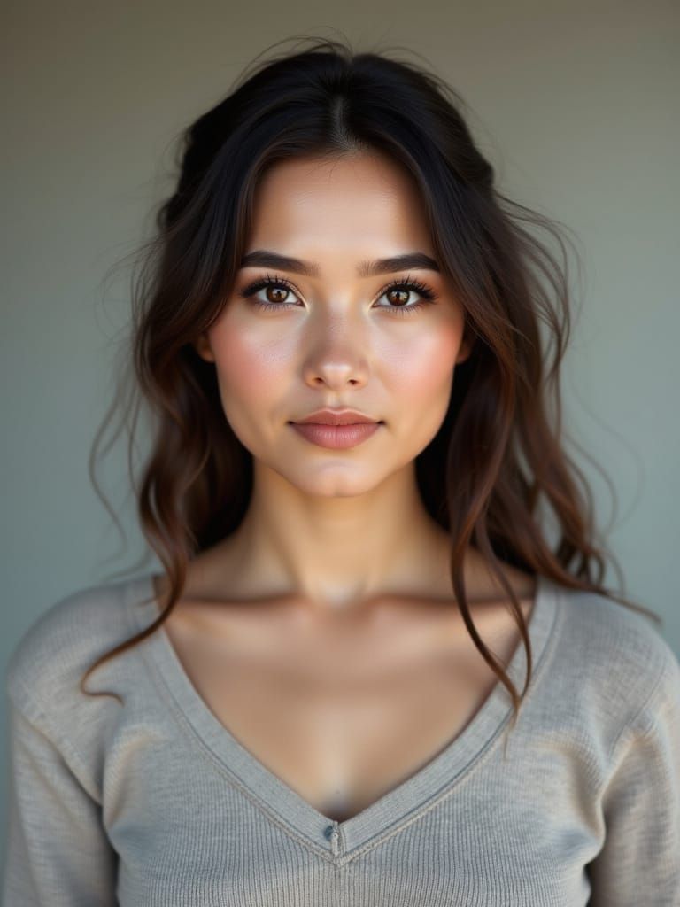 Photorealistic Portrait of a Serene Young Woman in Studio