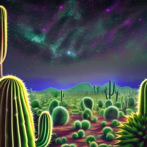 Stars over desert oasis