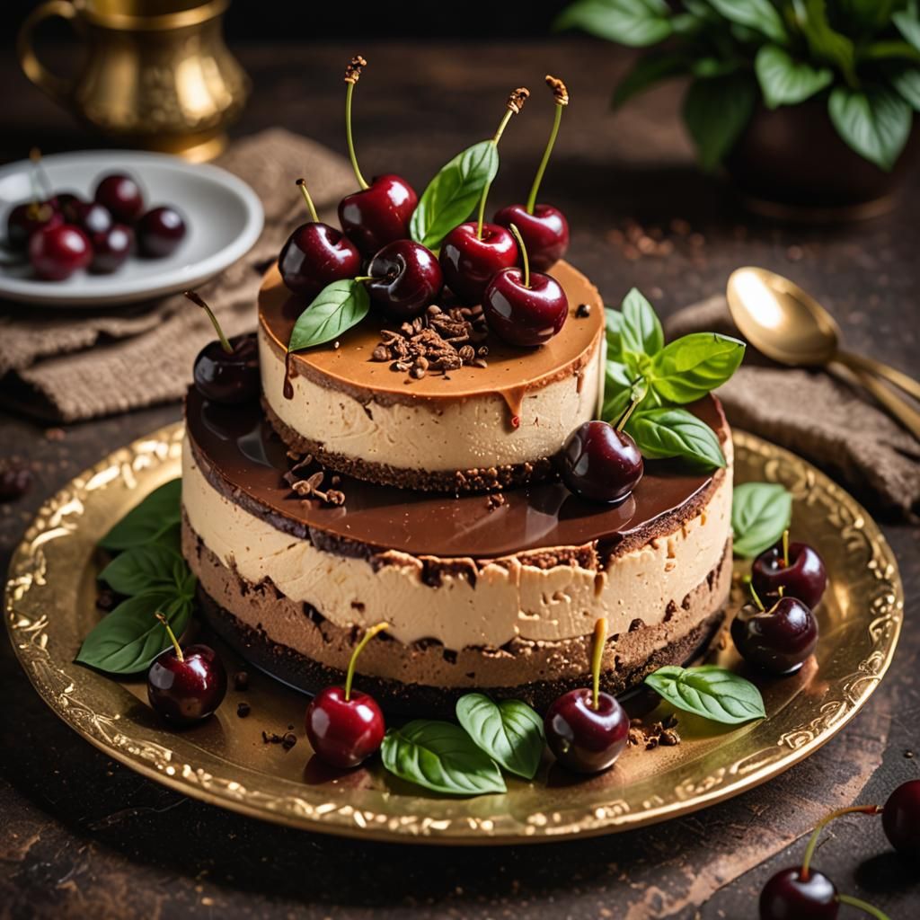Elegant Coffee Chocolate Cheesecake with Cherries