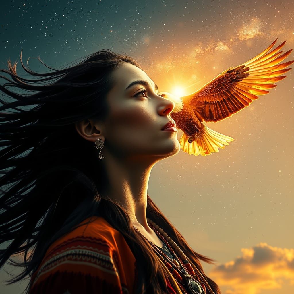 Native American Woman Spirit Eagle Cosmic Portrait