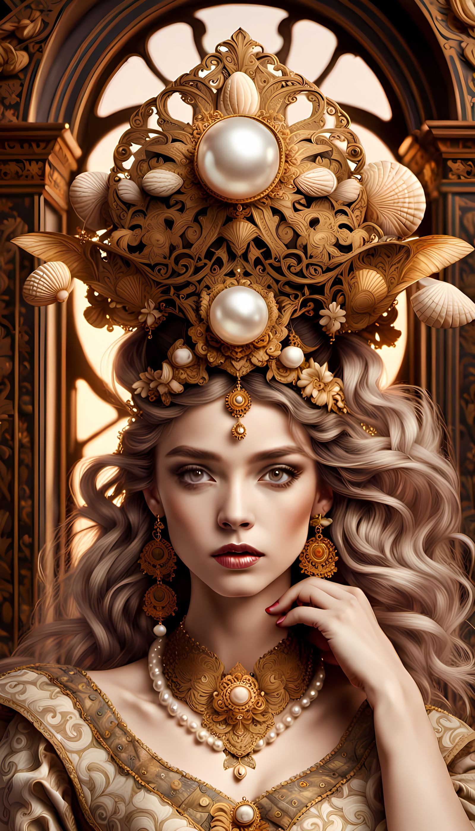 Elegant Baroque Queen with Oceanic Crown