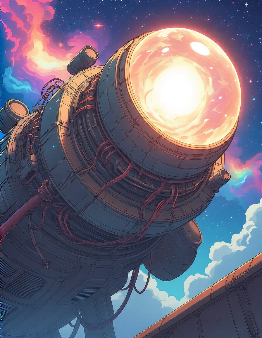 Colossal Sci-Fi Anime Engine with Glowing Orb