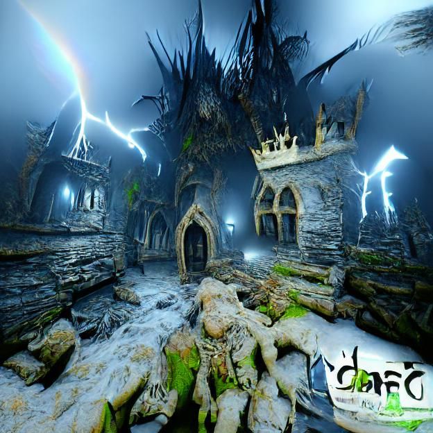 Ethereal Gothic Castle in Twilight Mist