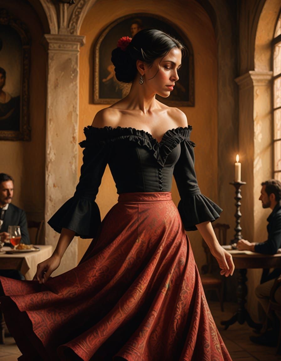 Spanish Flamenco Dancer in Warm Spotlight