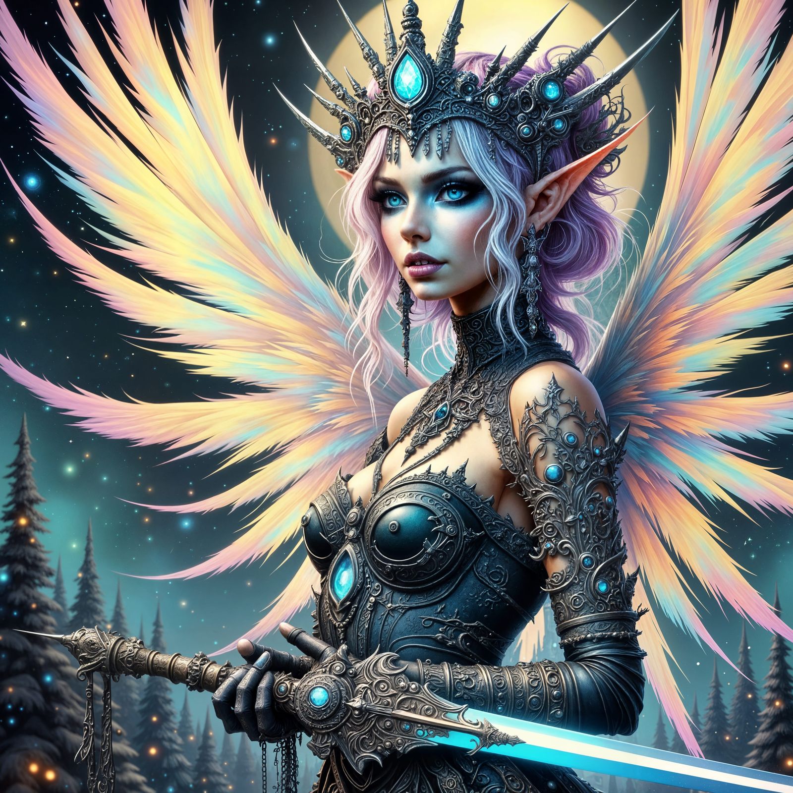 Goth Fairy Goddess Elf in Obsidian Armor