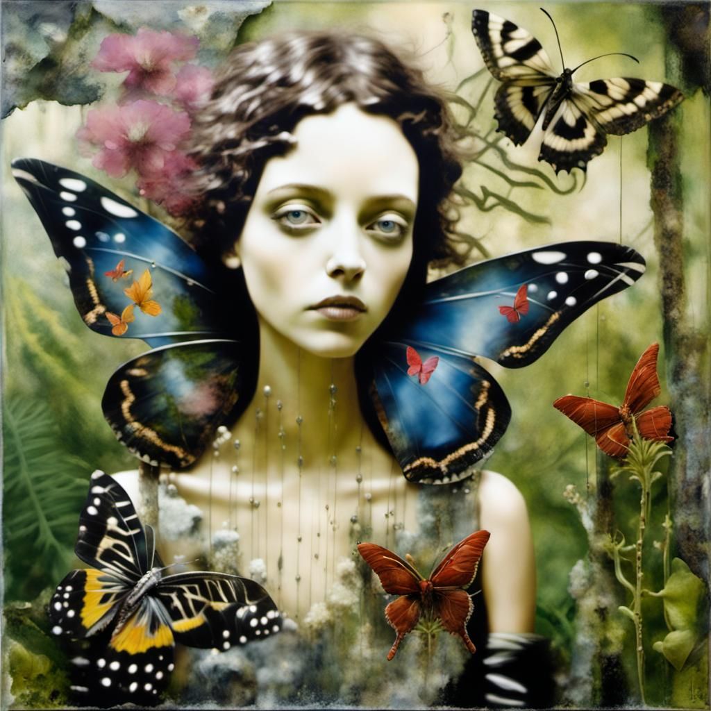 Visionary Woman in Surreal Jungle: Mixed Media Collage