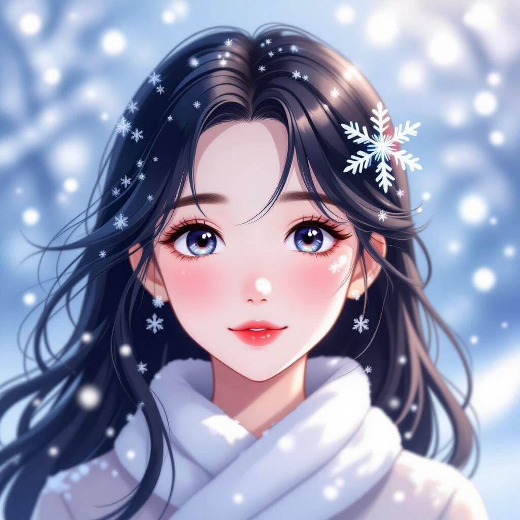Cute Korean Snow Beauty in Whimsical Winter Wonderland