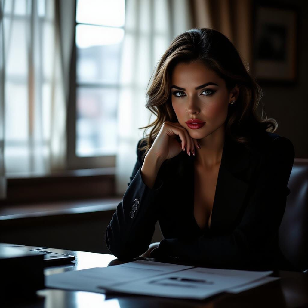 Noir Femme Fatale Portrait with Gritty Realism