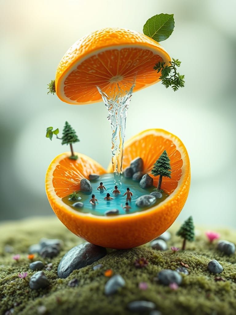 Whimsical Orange Landscape in Surreal Digital Art